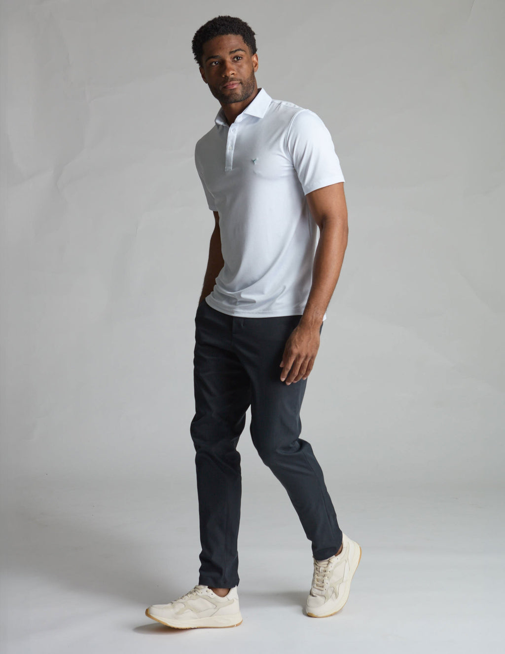 NoFlop Golf Polo - White &amp; Green Topo (The Arnold Palm Squeezer)