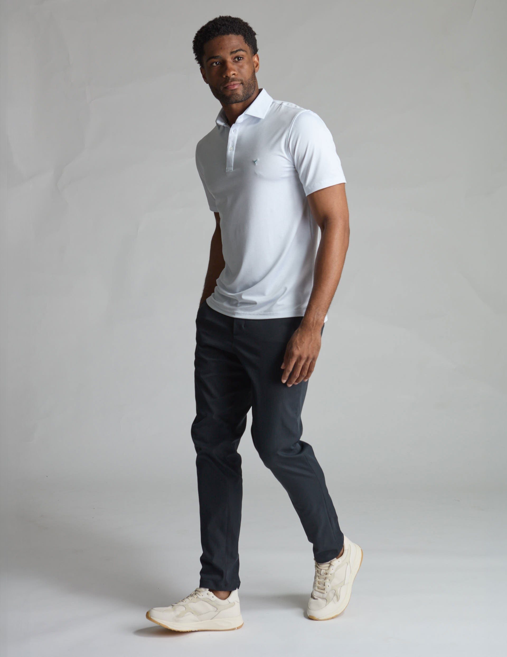 NoFlop Golf Polo - White &amp; Green Topo (The Arnold Palm Squeezer)