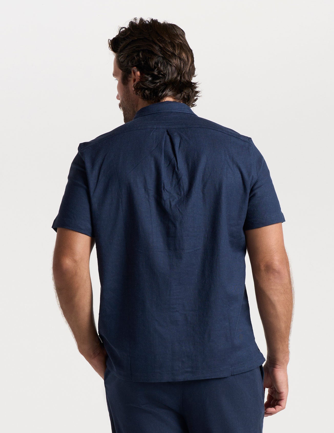 Tech Linen Camp Collar - Navy (The Dockside)