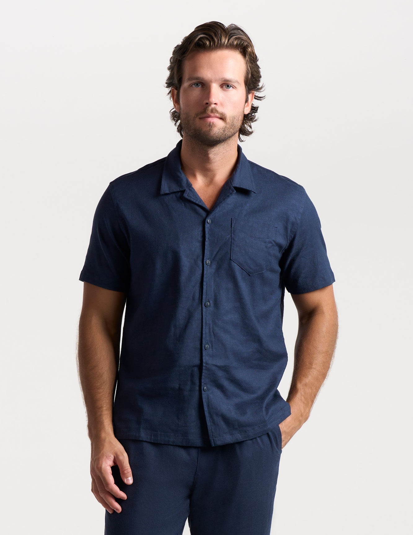Tech Linen Camp Collar - Navy (The Dockside)