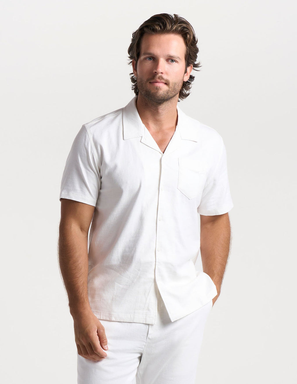 Tech Linen Camp Collar - White (The Slow Burn)