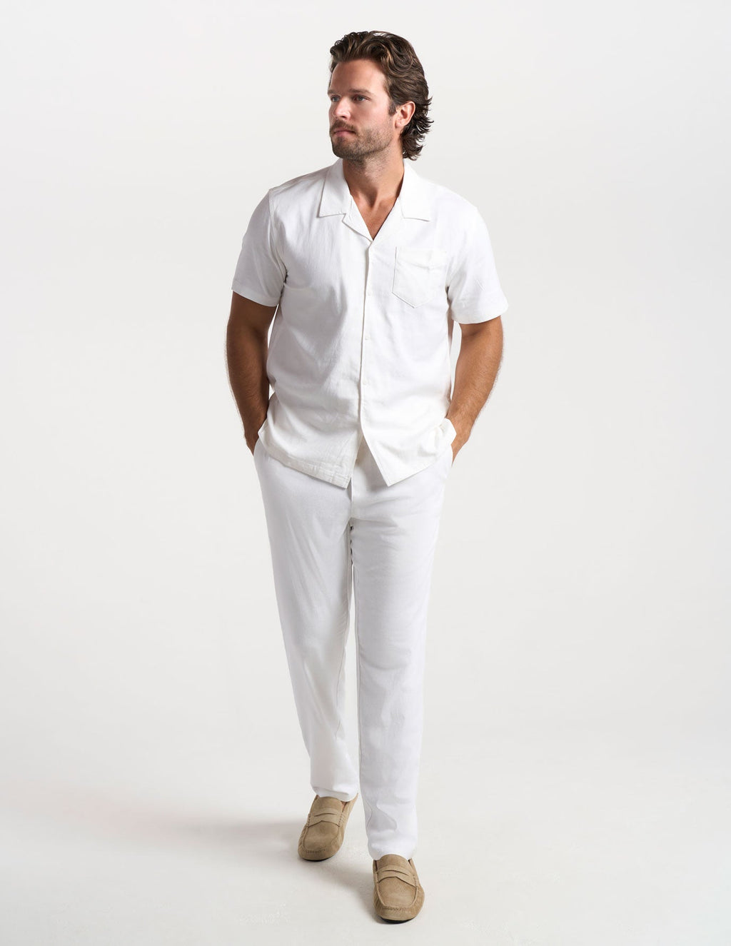 Tech Linen Camp Collar - White (The Slow Burn)
