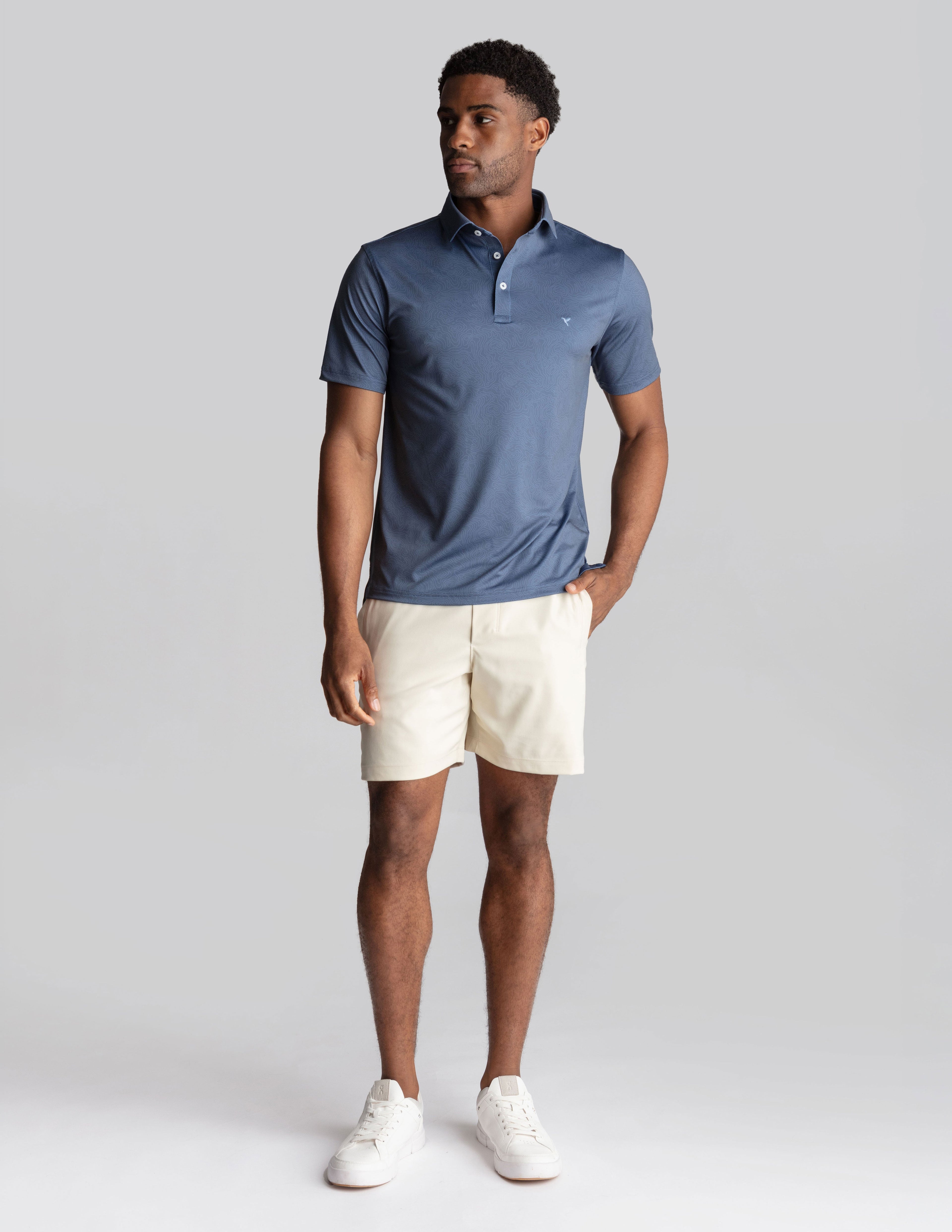 NoFlop Golf Polo - Navy Topo (The Tee &amp; Tea King)