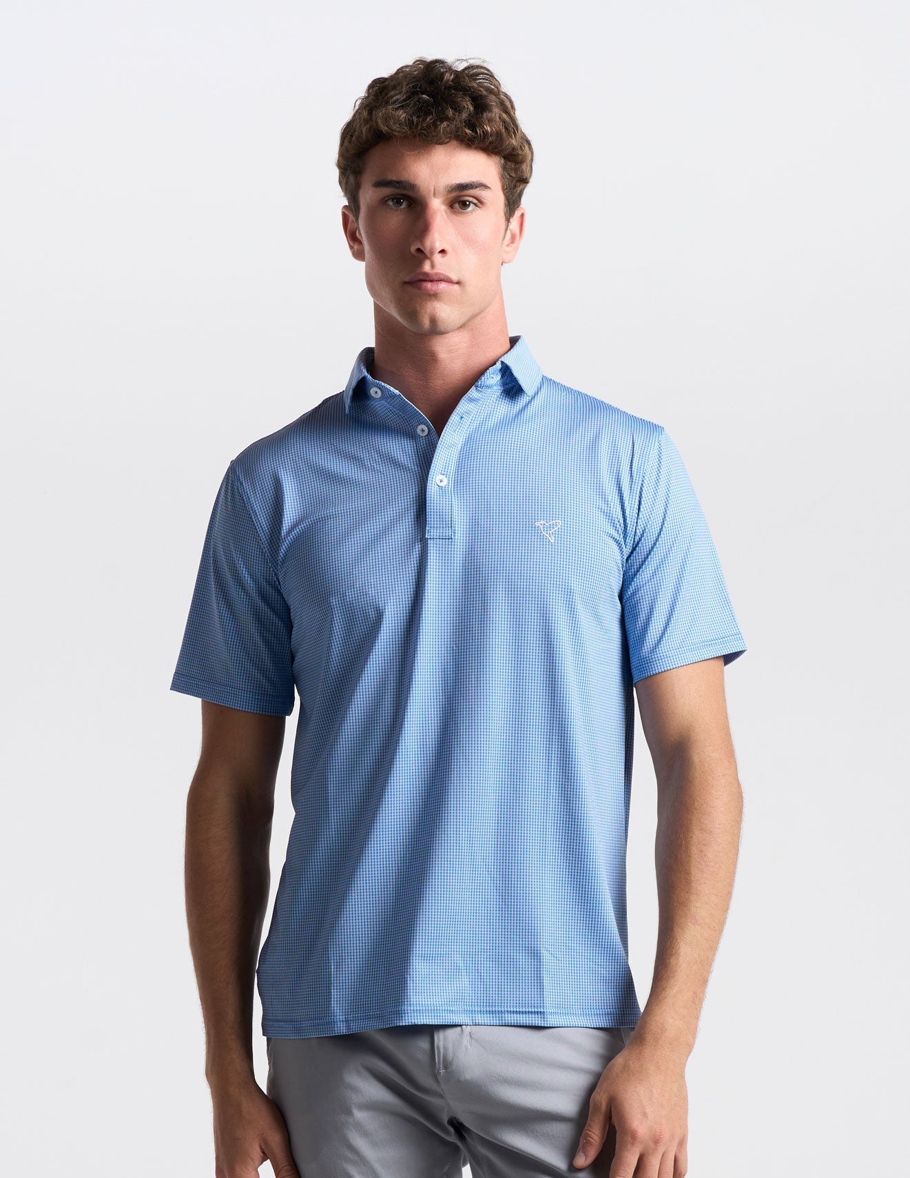 NoFlop Golf Polo - Blue Houndstooth (The Diplomat)